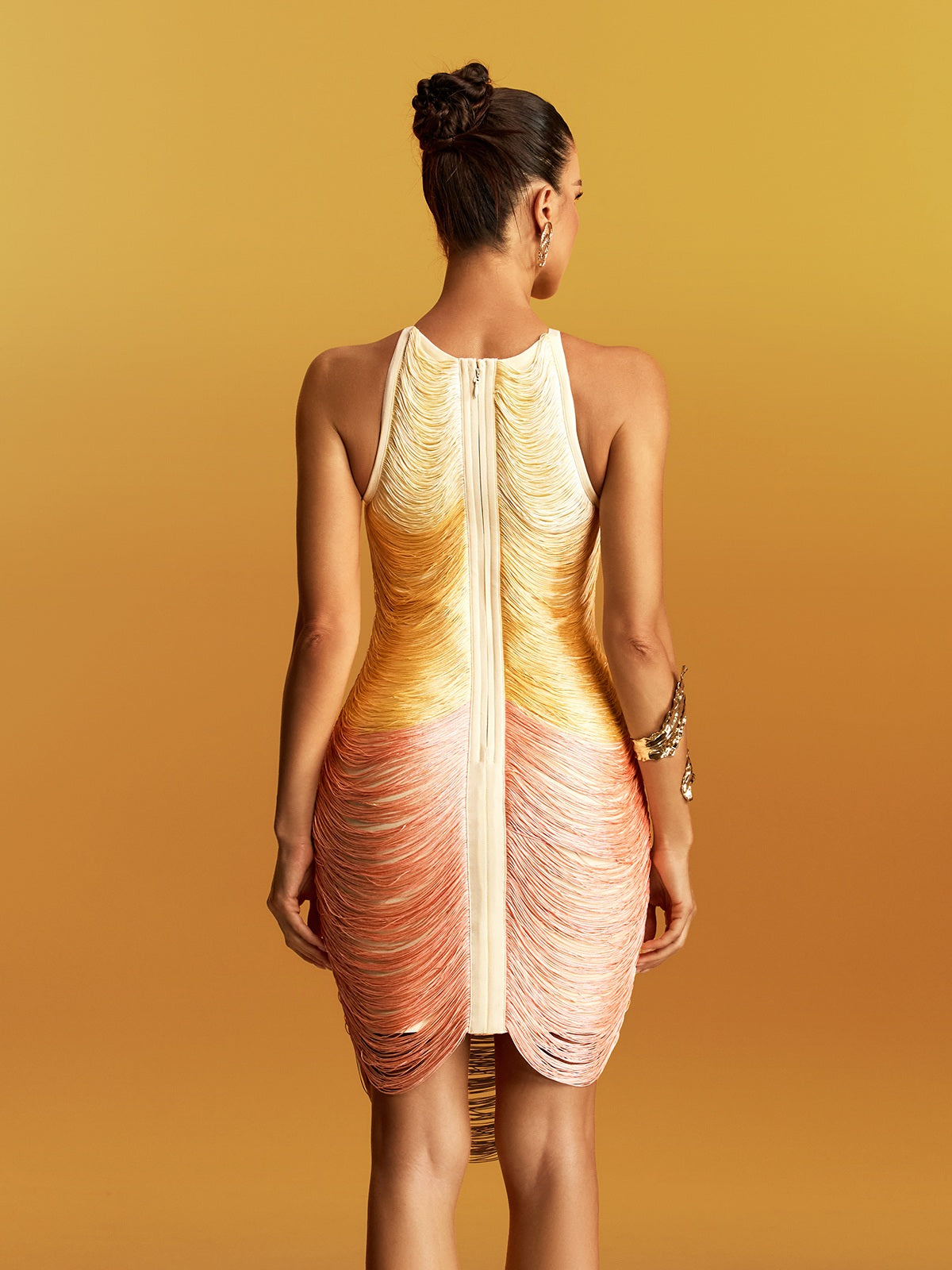 Gradient Sleeveless Fringe Bandage Mini Dress In Ombre