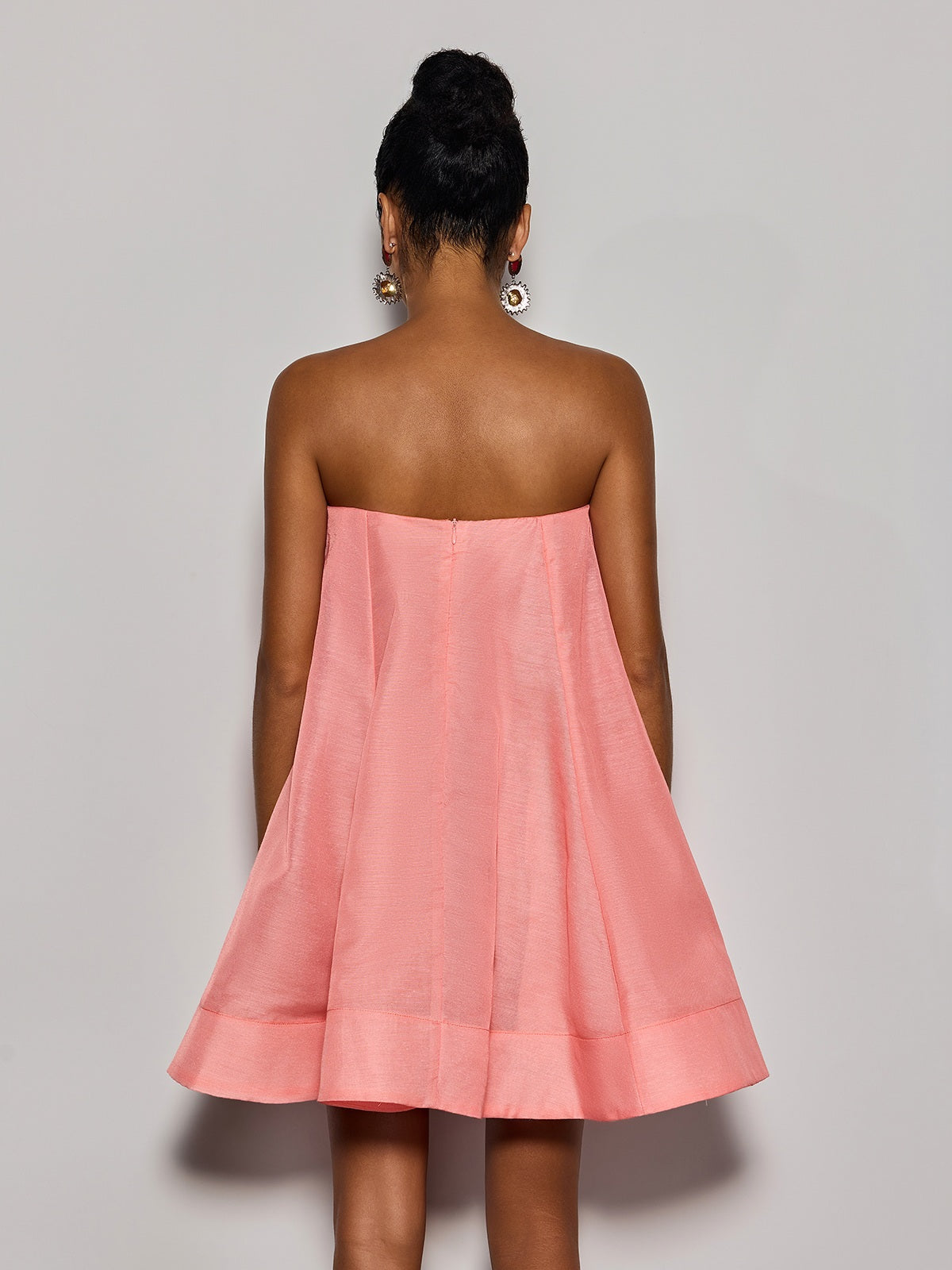 Gratho Strapless Flower Mini Dress In Coral