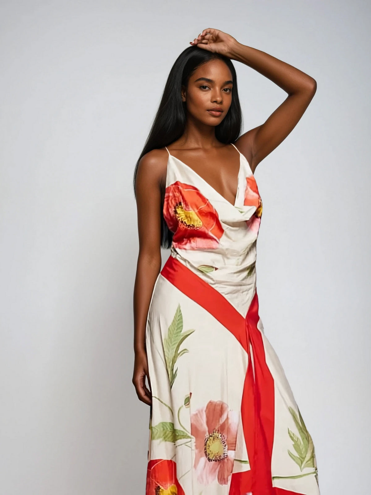 Gravira Cowl Neck Floral Maxi Dress