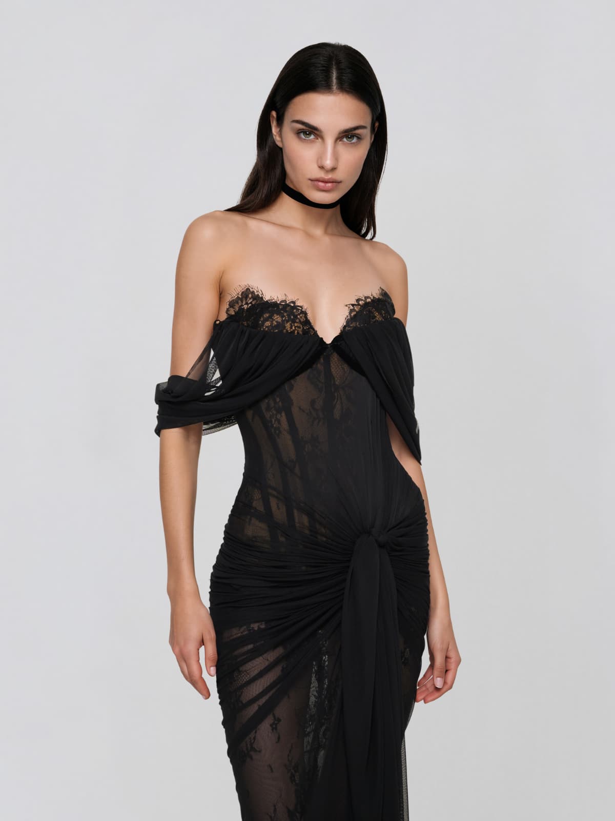 Graxiel Off Shoulder Corset Lace Maxi Dress
