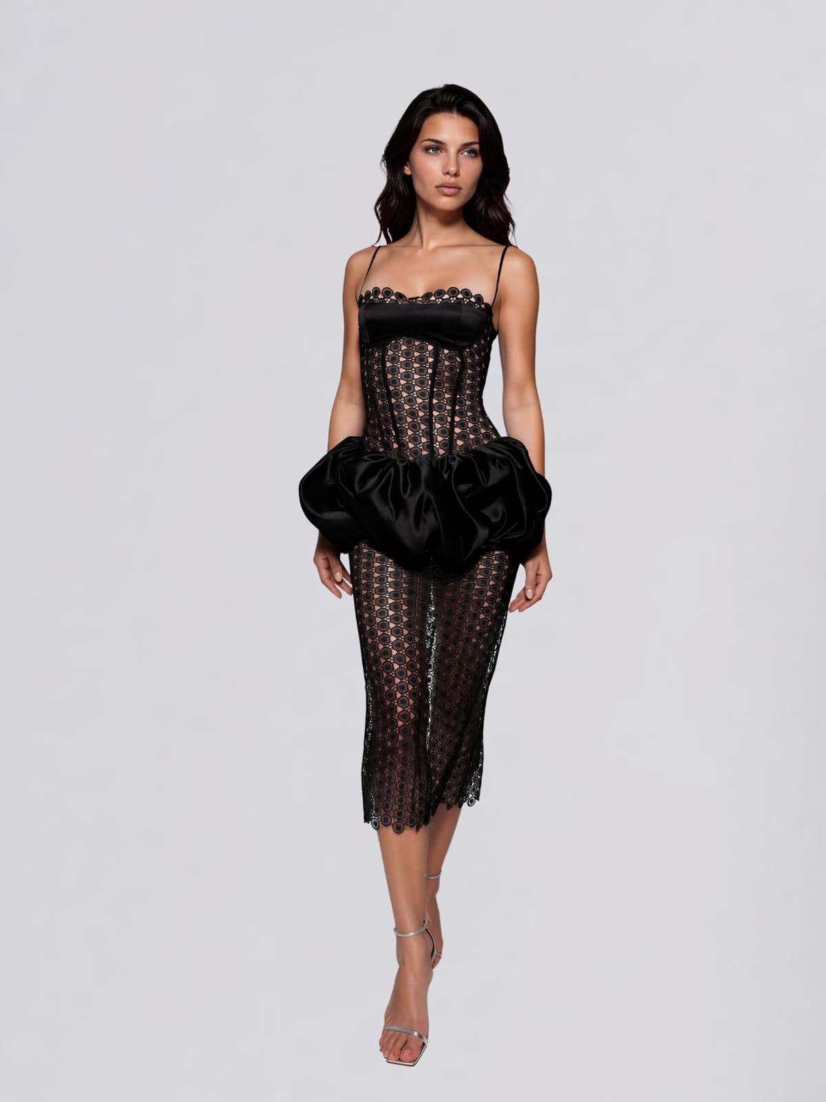 Grylen Spaghetti Lace Midi Dress
