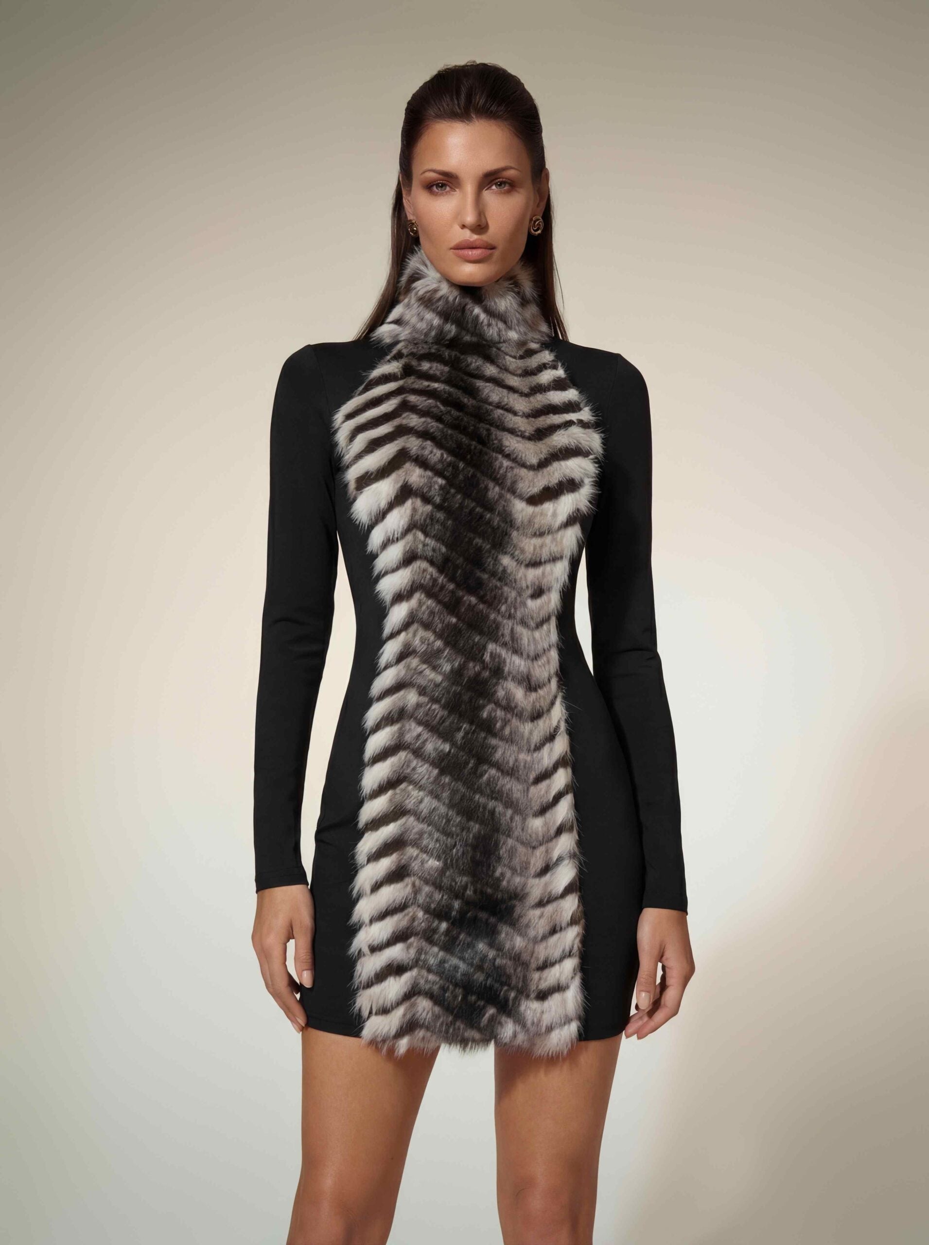 Hadeanix Halterneck Faux Fur Mini Dress
