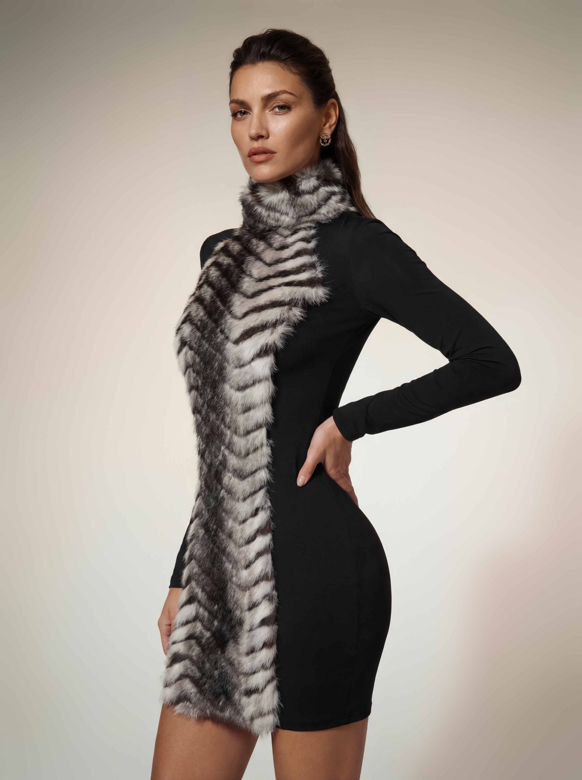 Hadeanix Halterneck Faux Fur Mini Dress