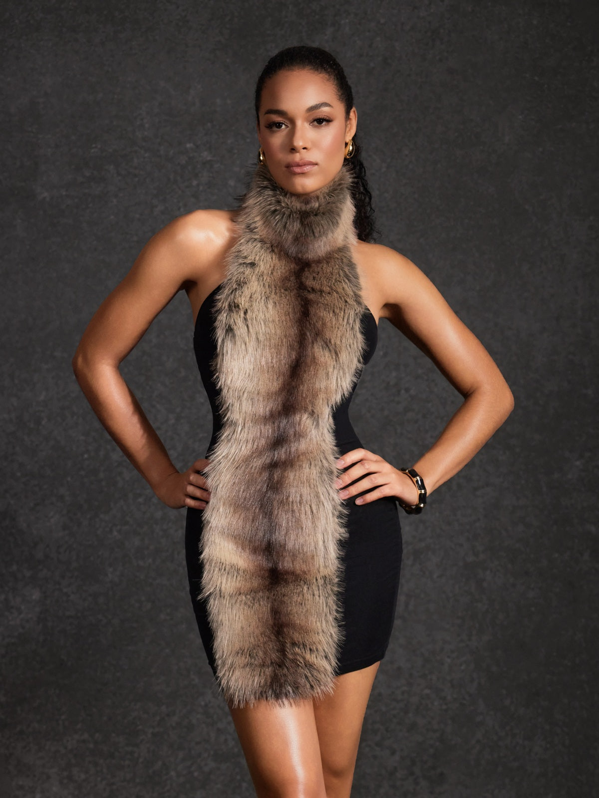 Hadeanix Halterneck Fur Mini Dress
