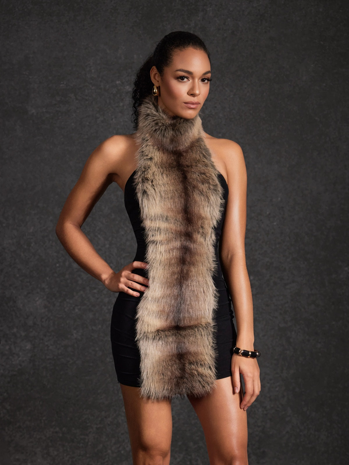 Hadeanix Halterneck Fur Mini Dress