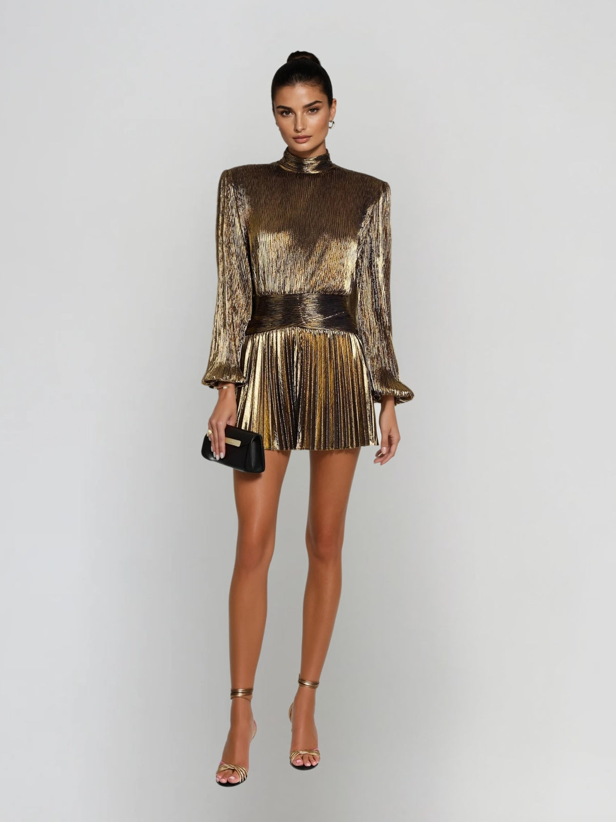 Hamilton Pleated Metallic Dress In Gold