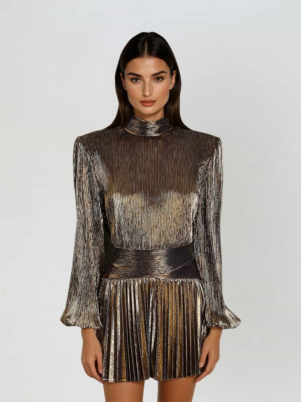 Hamilton Pleated Metallic Dress In Gold