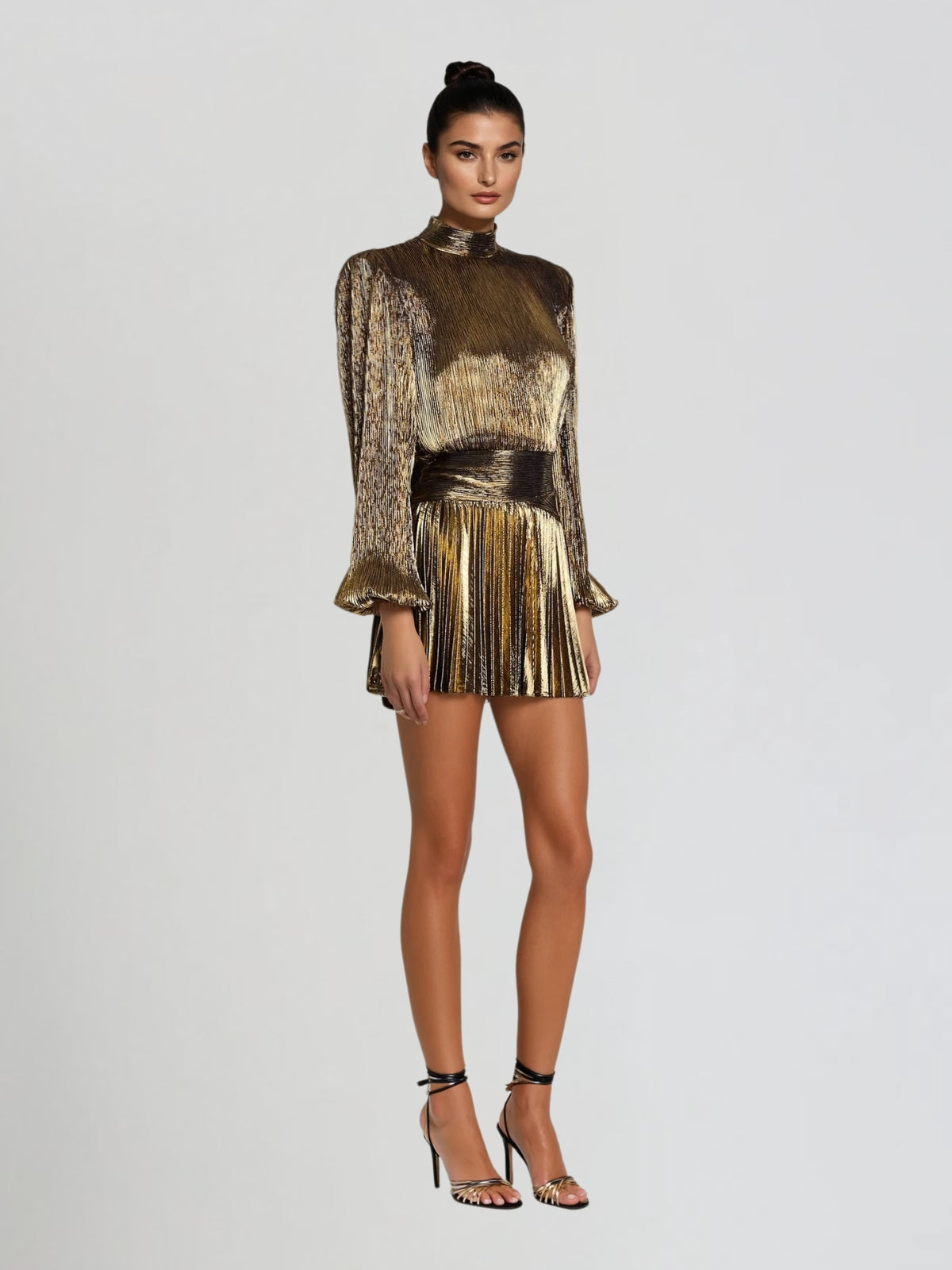 Hamilton Pleated Metallic Dress In Gold