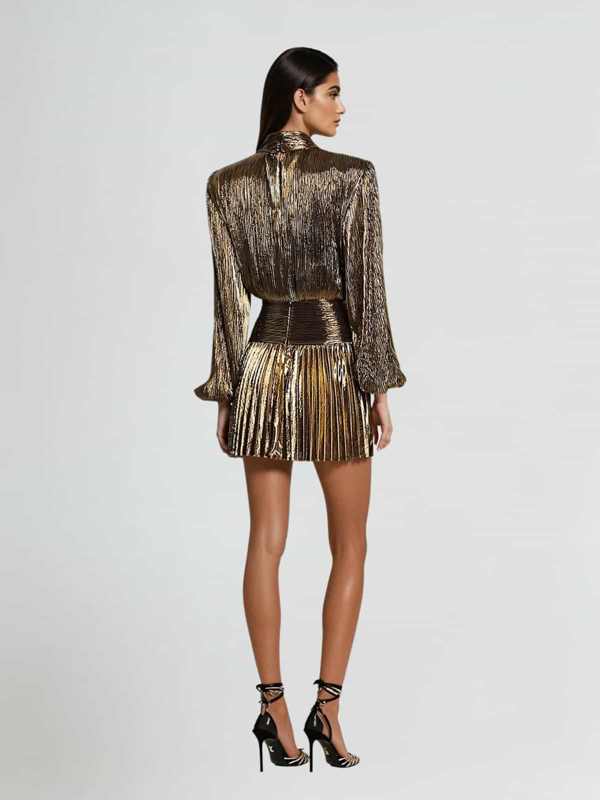 Hamilton Pleated Metallic Dress In Gold