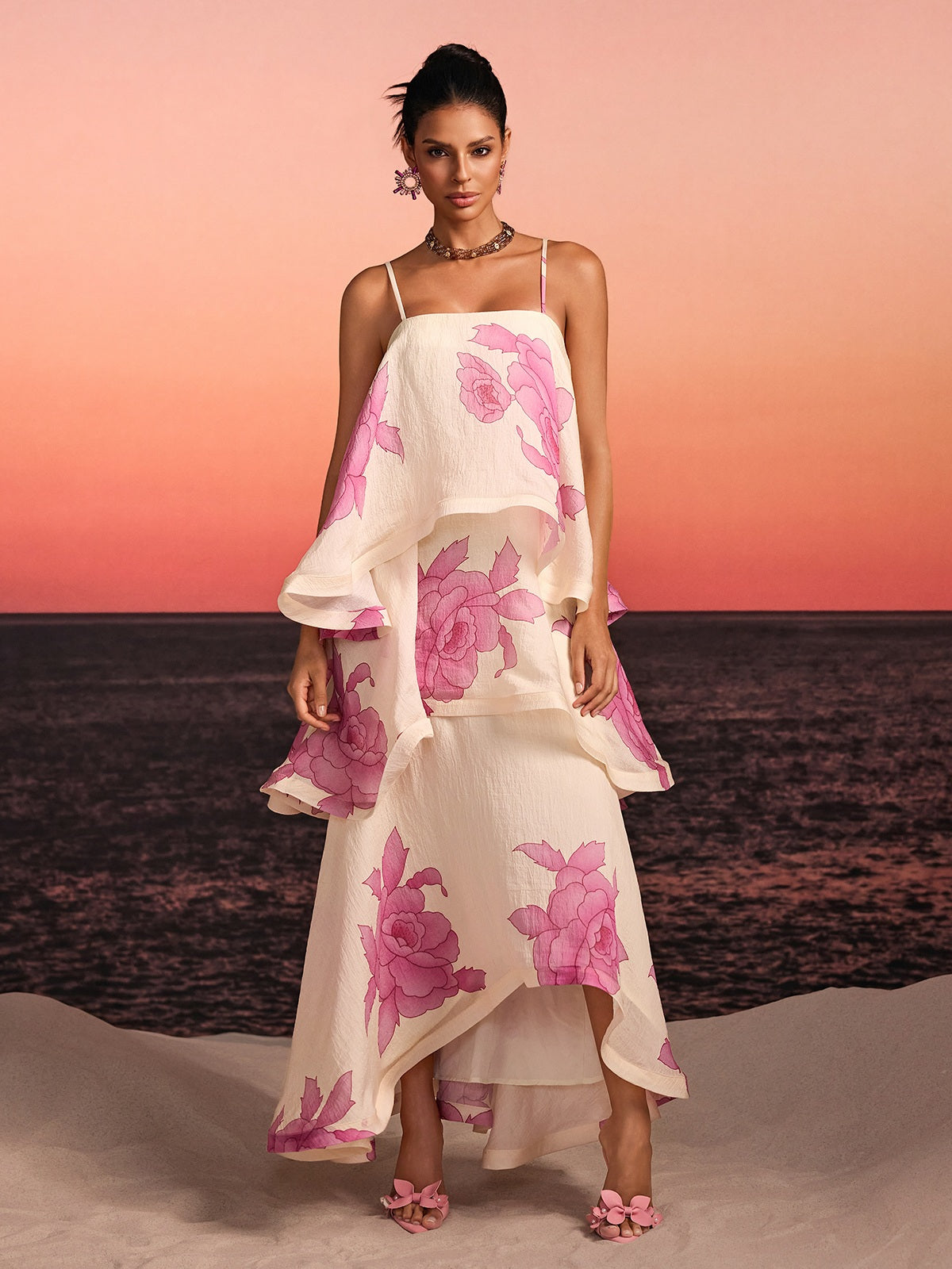 Havor Spaghetti Floral Tiered Maxi Dress