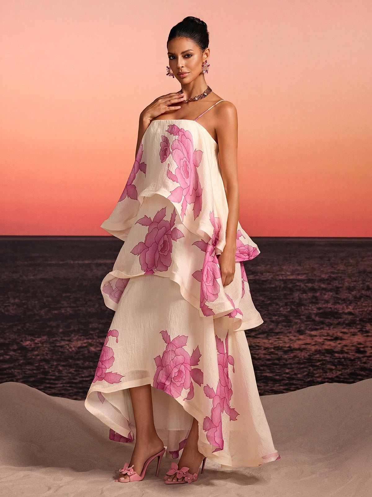 Havor Spaghetti Floral Tiered Maxi Dress