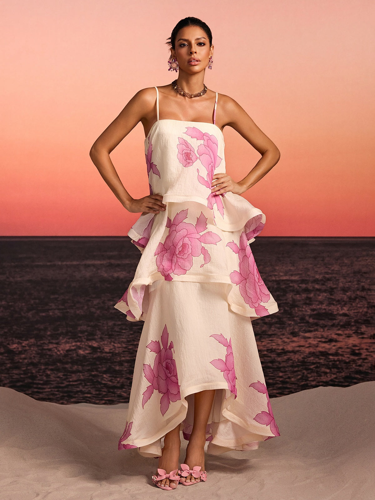Havor Spaghetti Floral Tiered Maxi Dress