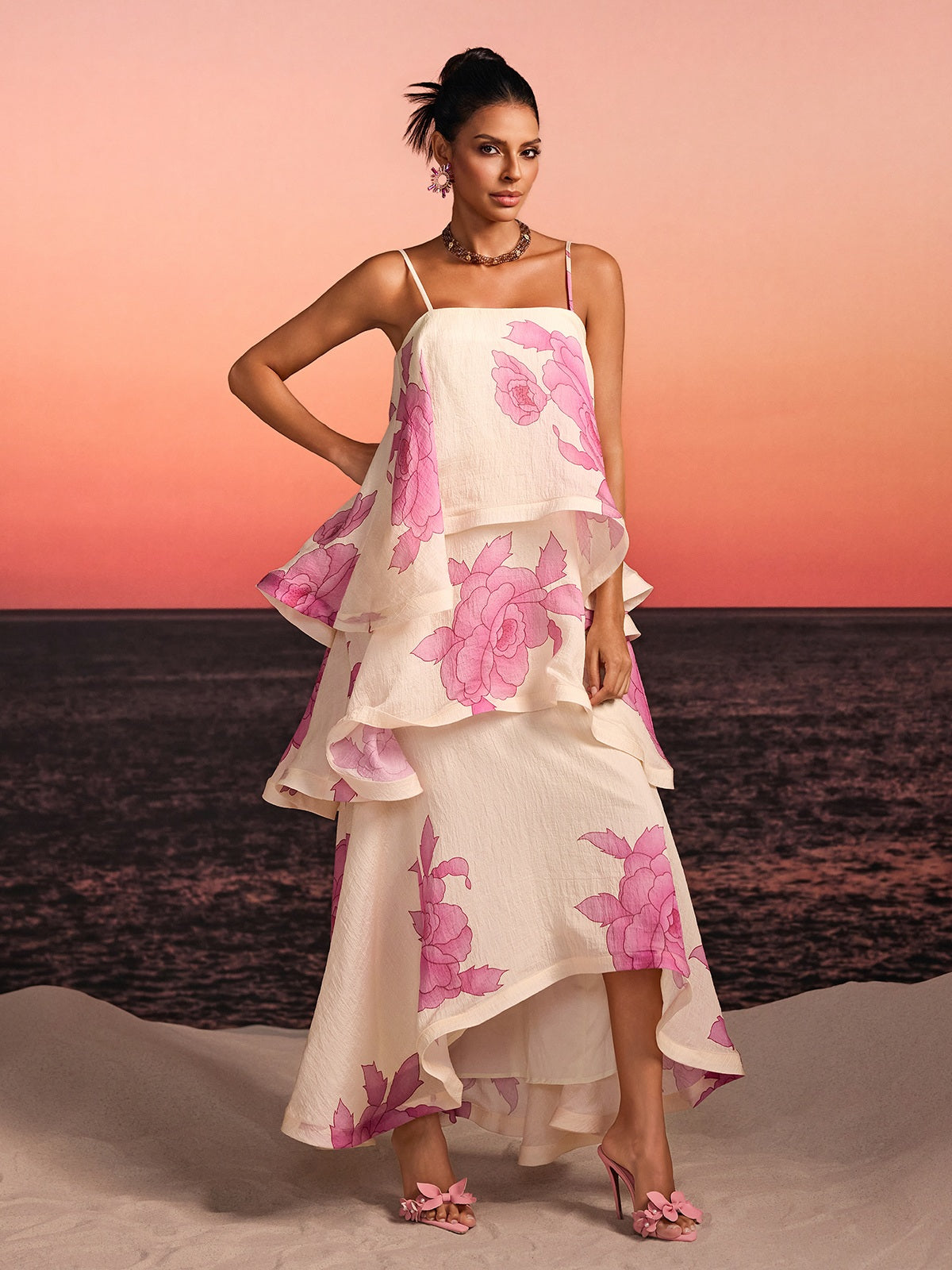 Havor Spaghetti Floral Tiered Maxi Dress