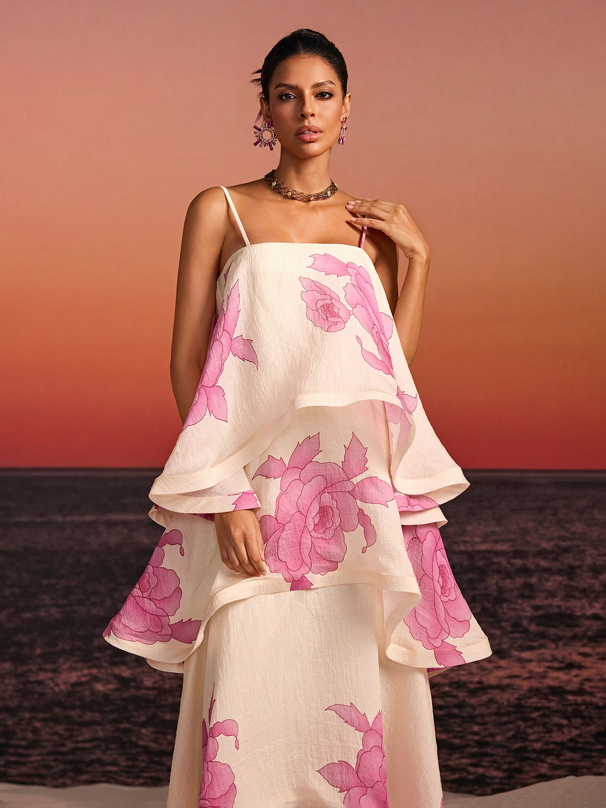Havor Spaghetti Floral Tiered Maxi Dress