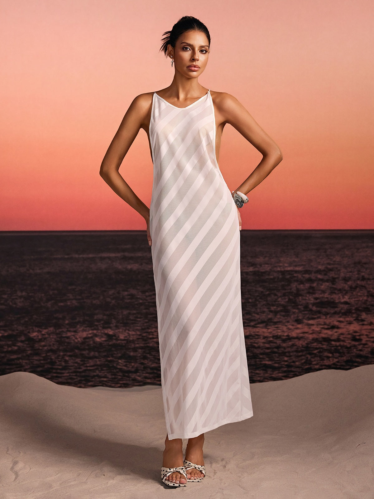 Havrel Backless Split Maxi Dress In White