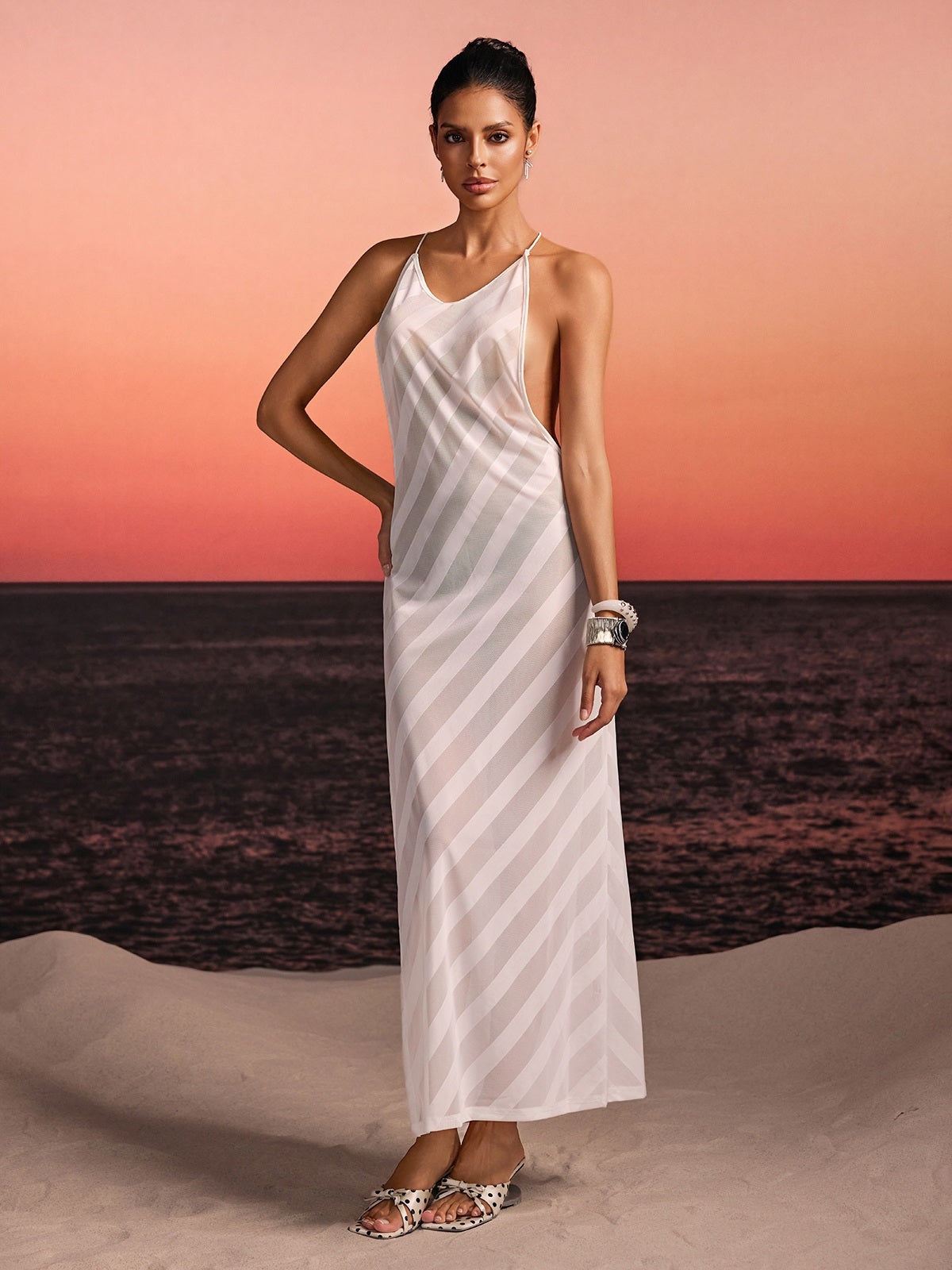 Havrel Backless Split Maxi Dress In White