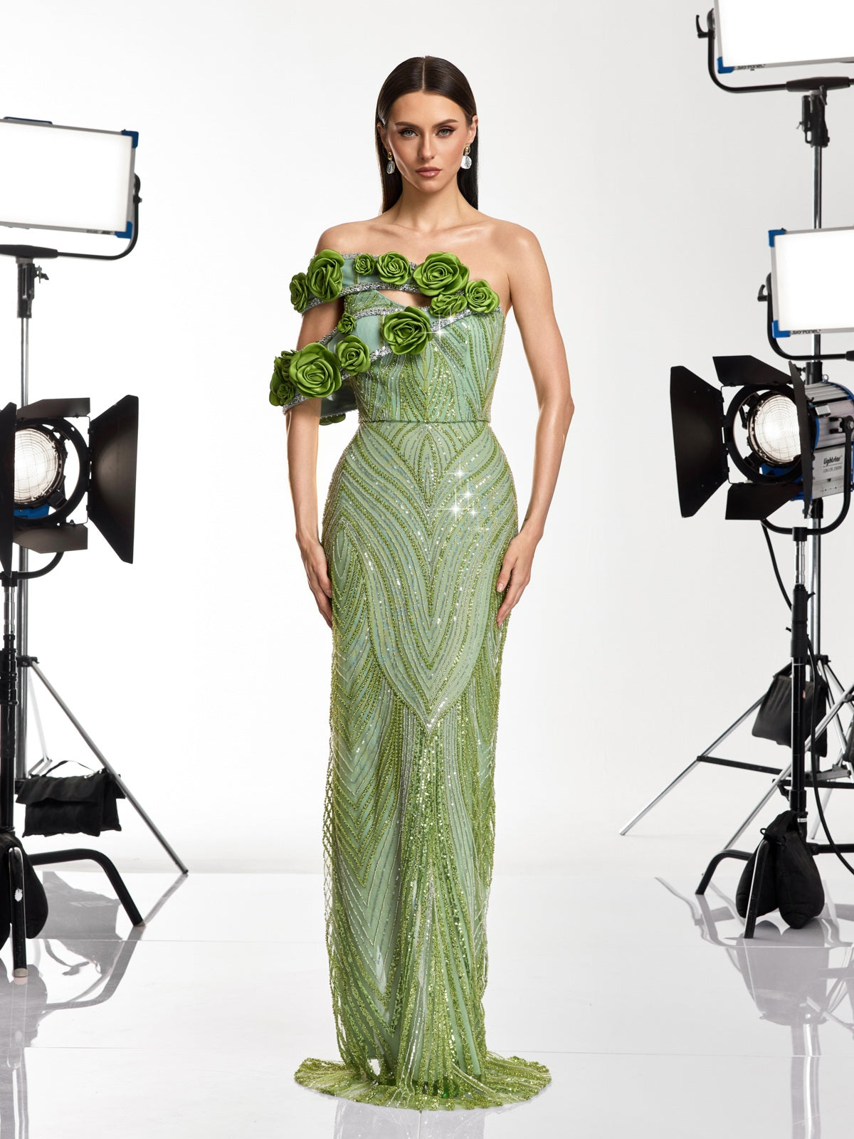 Havro Flower Sequin Rhinestone Maxi Dress