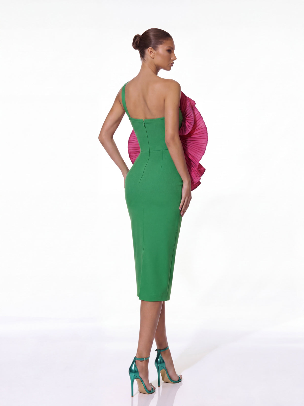 Helioric One Shoulder Flower Crystal Midi Dress