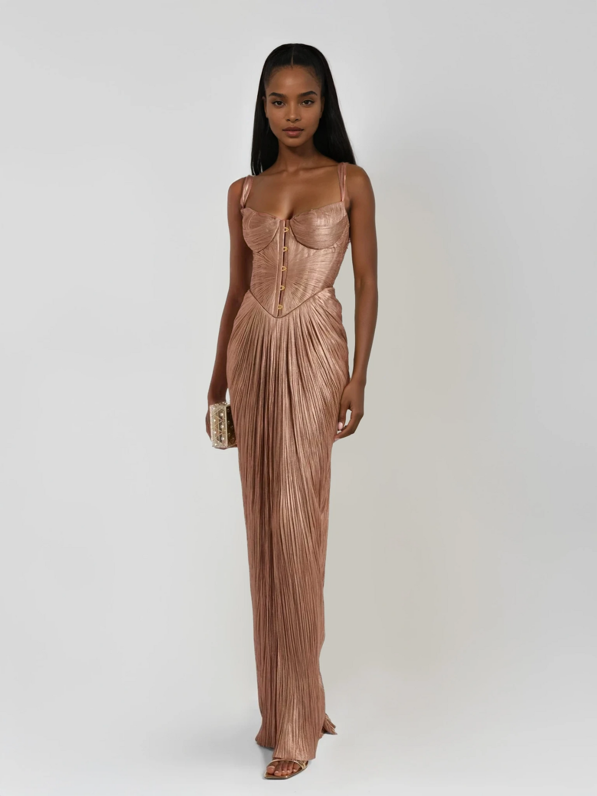 Heliox Metallic Corset Maxi Dress
