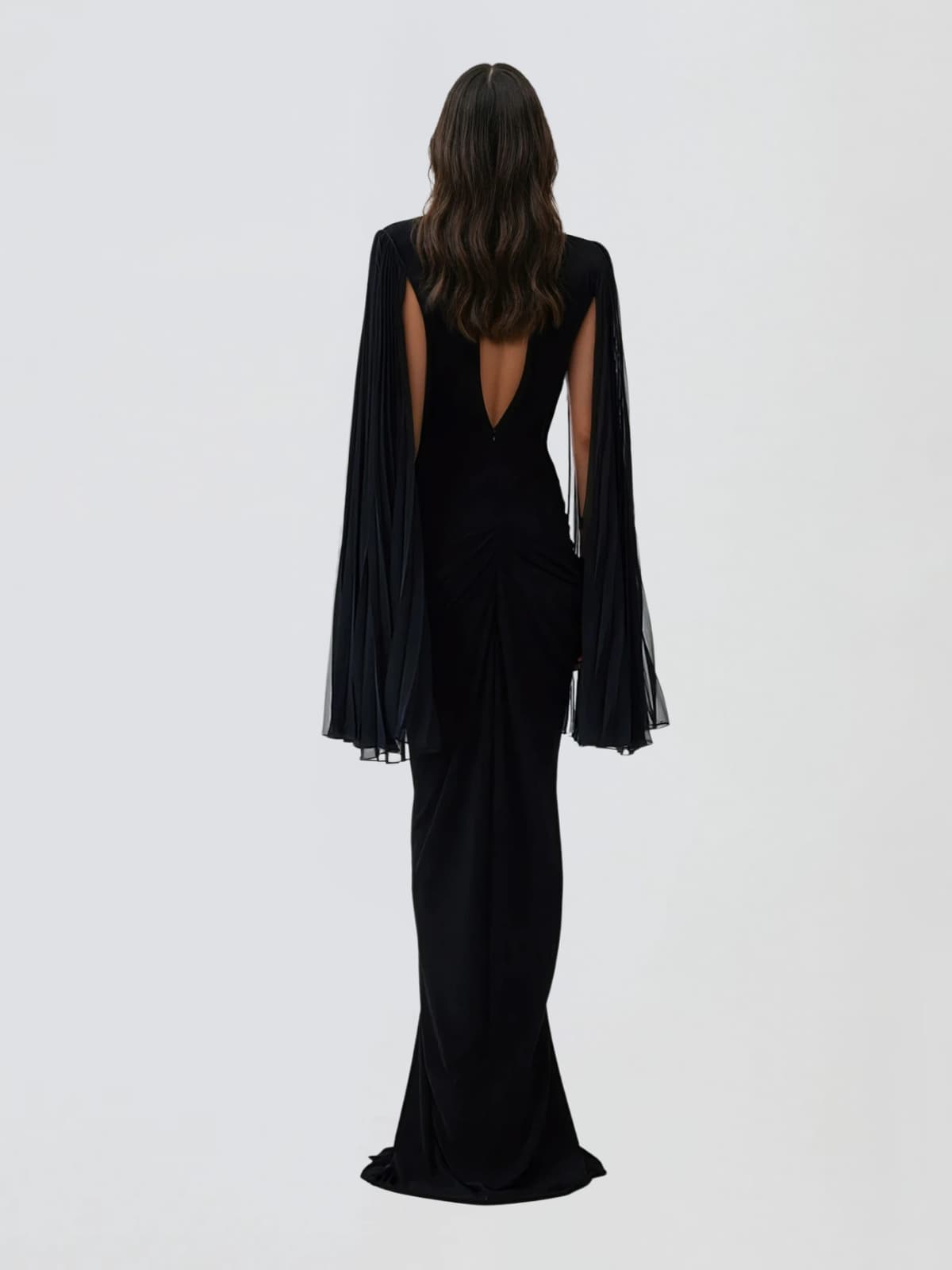 Helqor Cape Sleeve Flower Velvet Maxi Dress