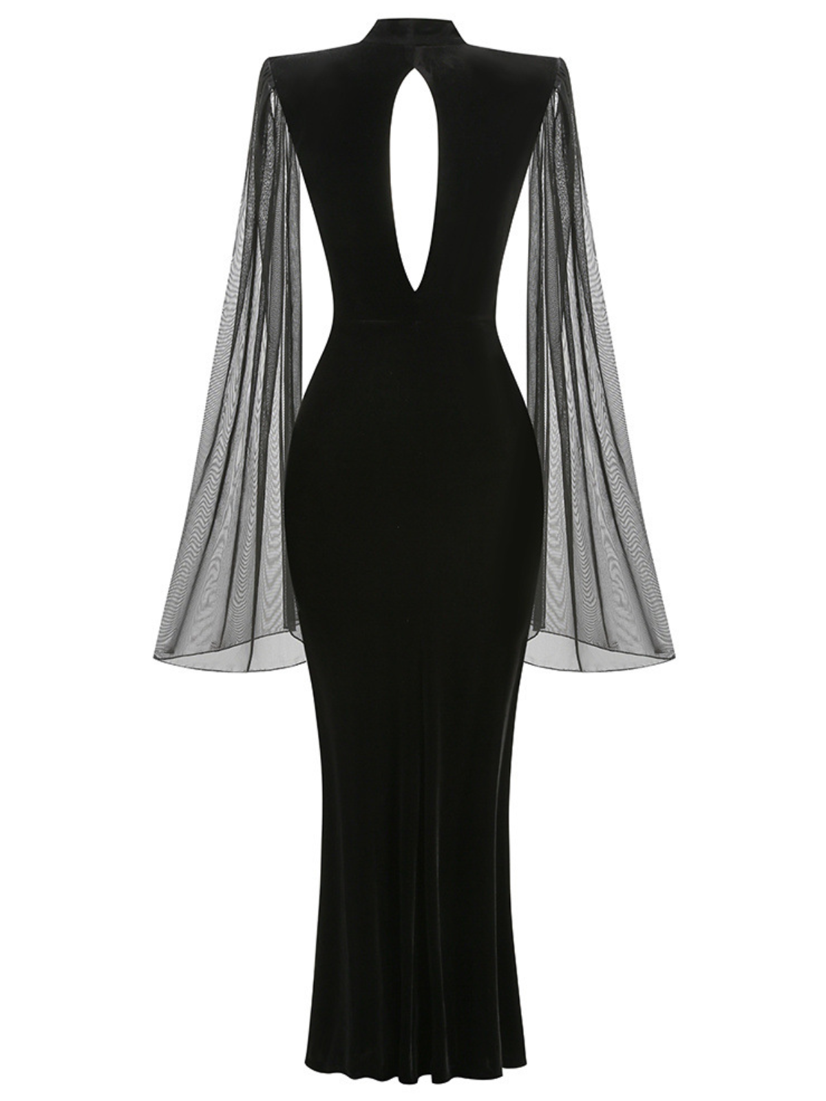 Helqor Cape Sleeve Flower Velvet Maxi Dress