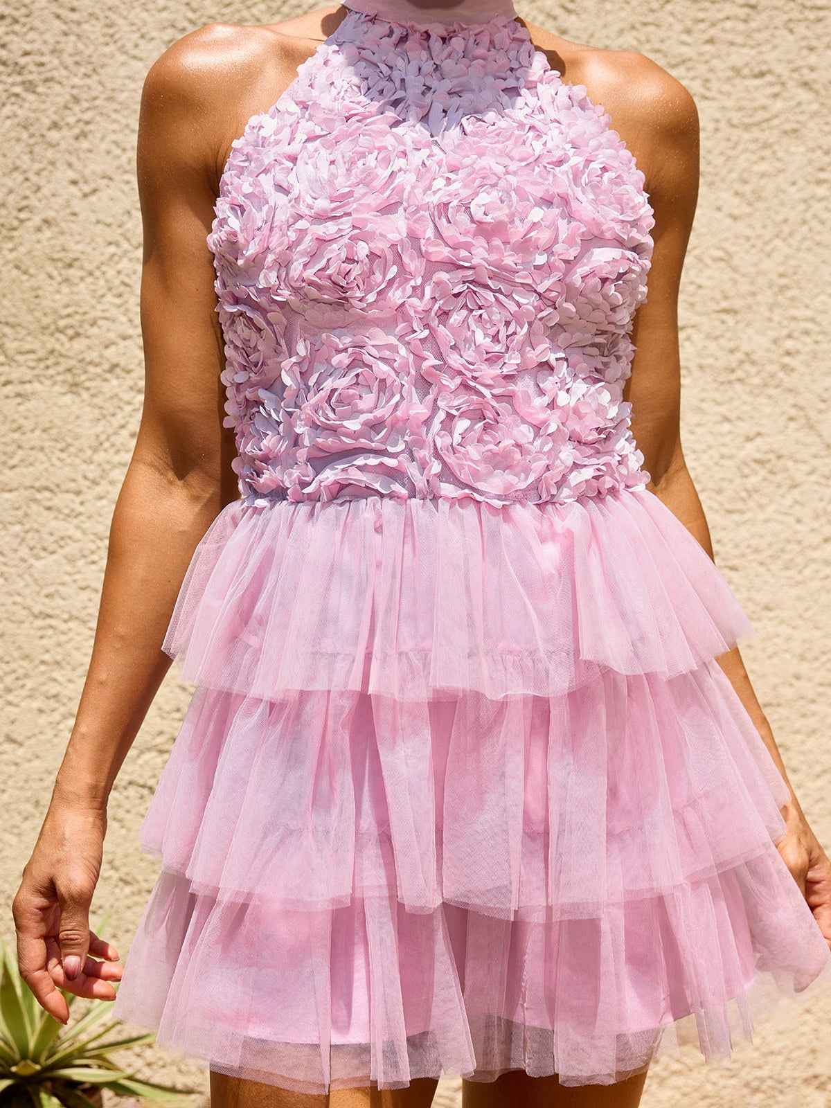 Helvarion Flower Tiered Mini Dress