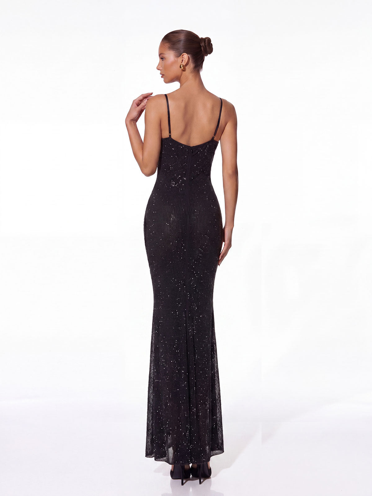 Helvik Spaghetti Lace Rhinestone Maxi Dress