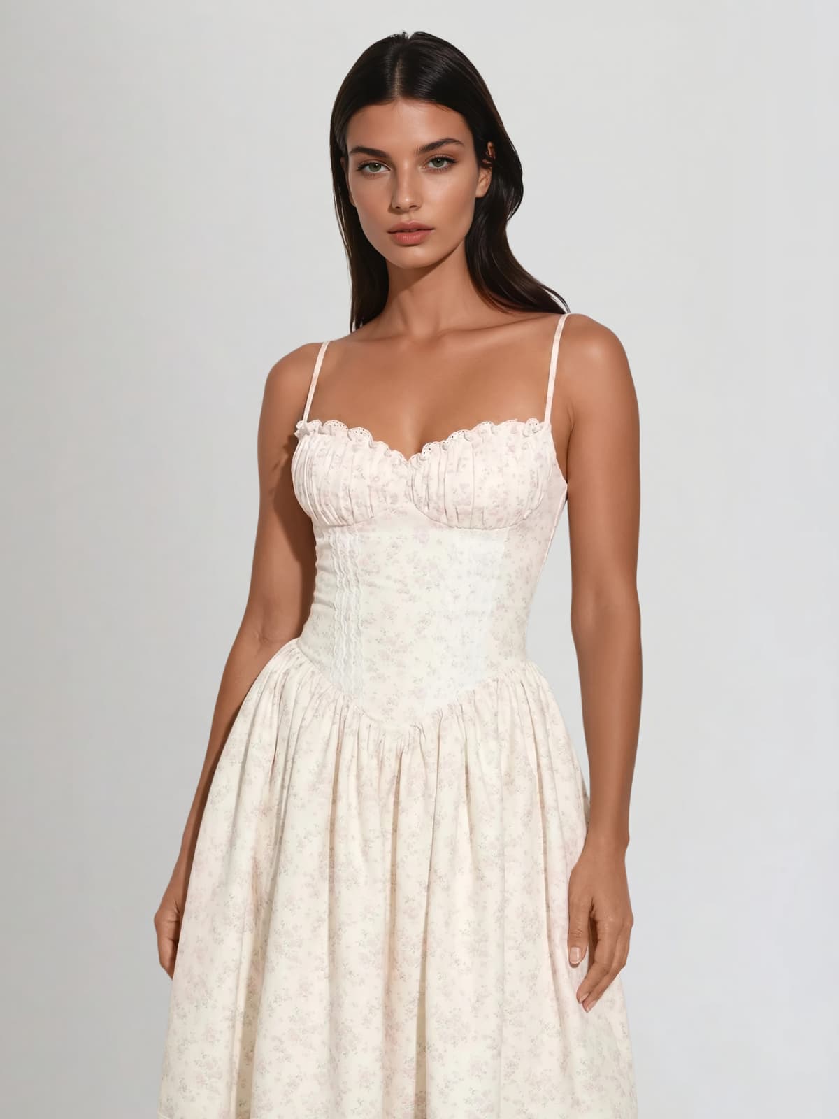 Hestor Spaghetti Lace Up Floral Midi Dress