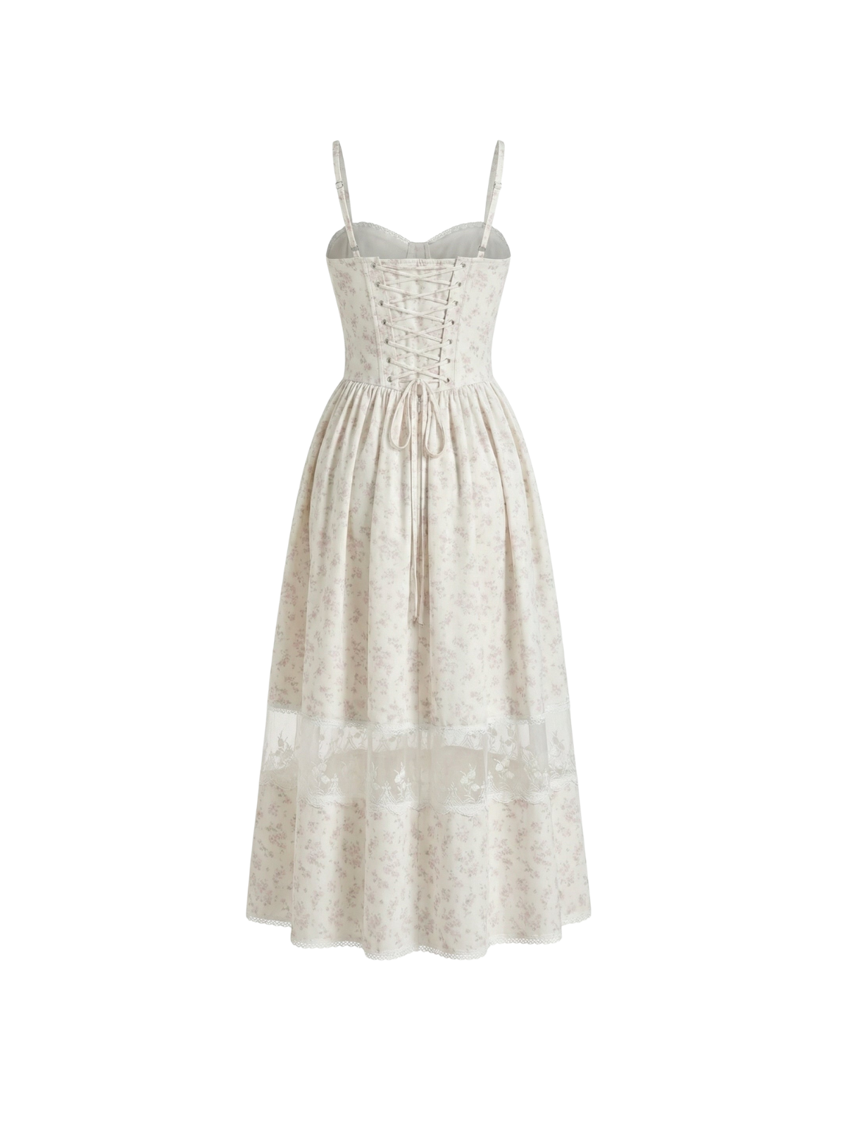 Hestor Spaghetti Lace Up Floral Midi Dress