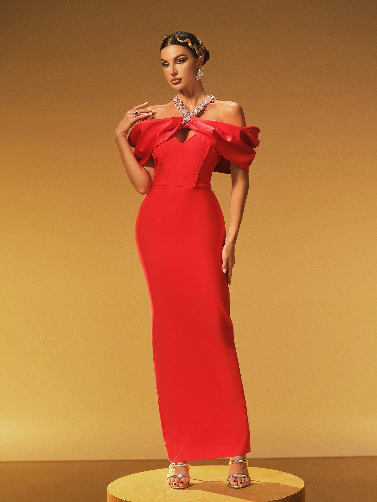 Hexelle Halterneck Crystal Bandage Dress