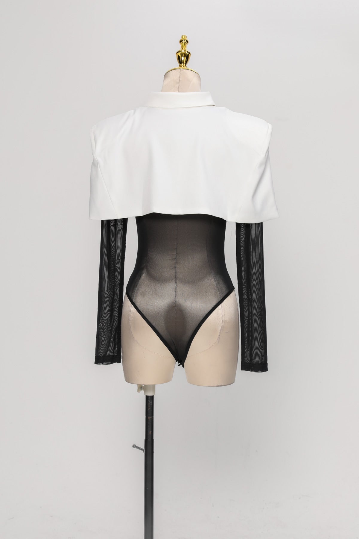 Heyren Folded Collar Tie Mesh Bodysuit