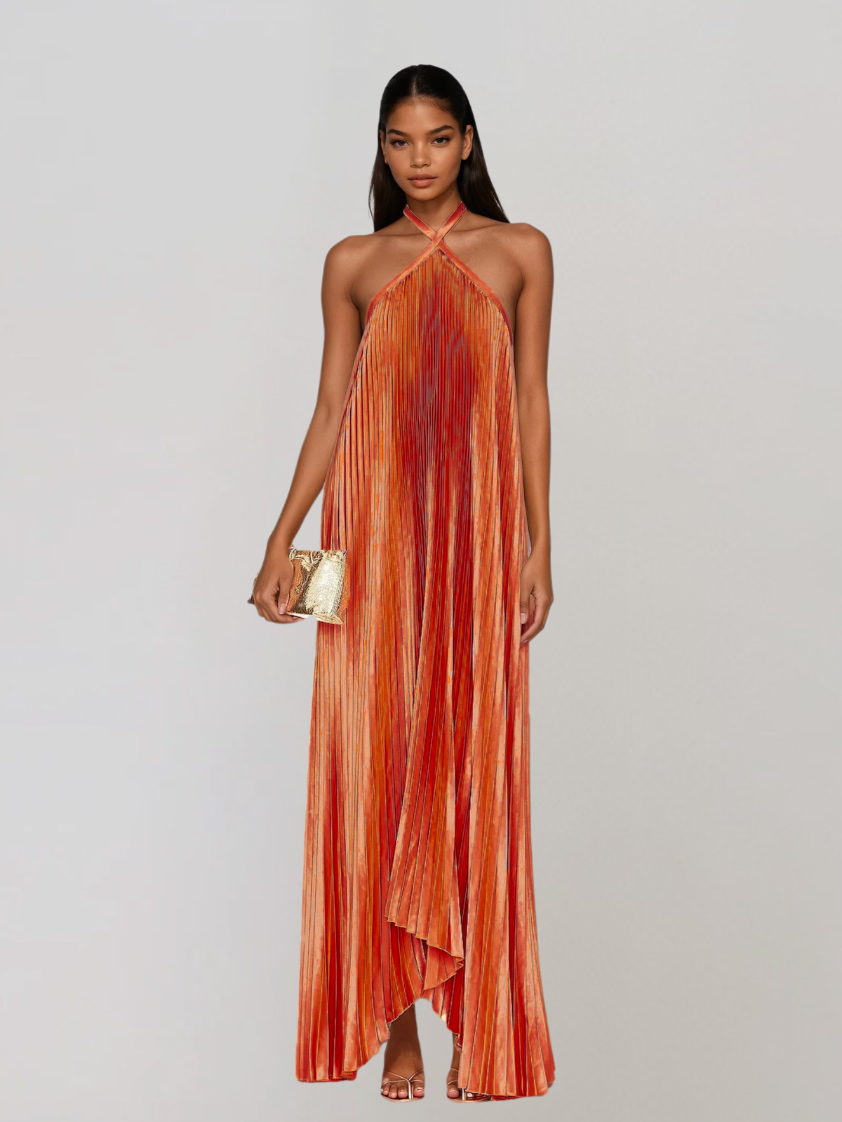 Hirvex Halterneck Pleated Maxi Dress