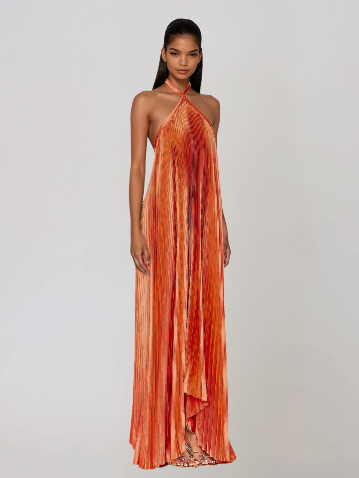 Hirvex Halterneck Pleated Maxi Dress