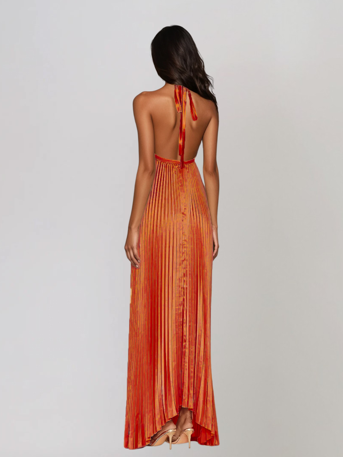 Hirvex Halterneck Pleated Maxi Dress