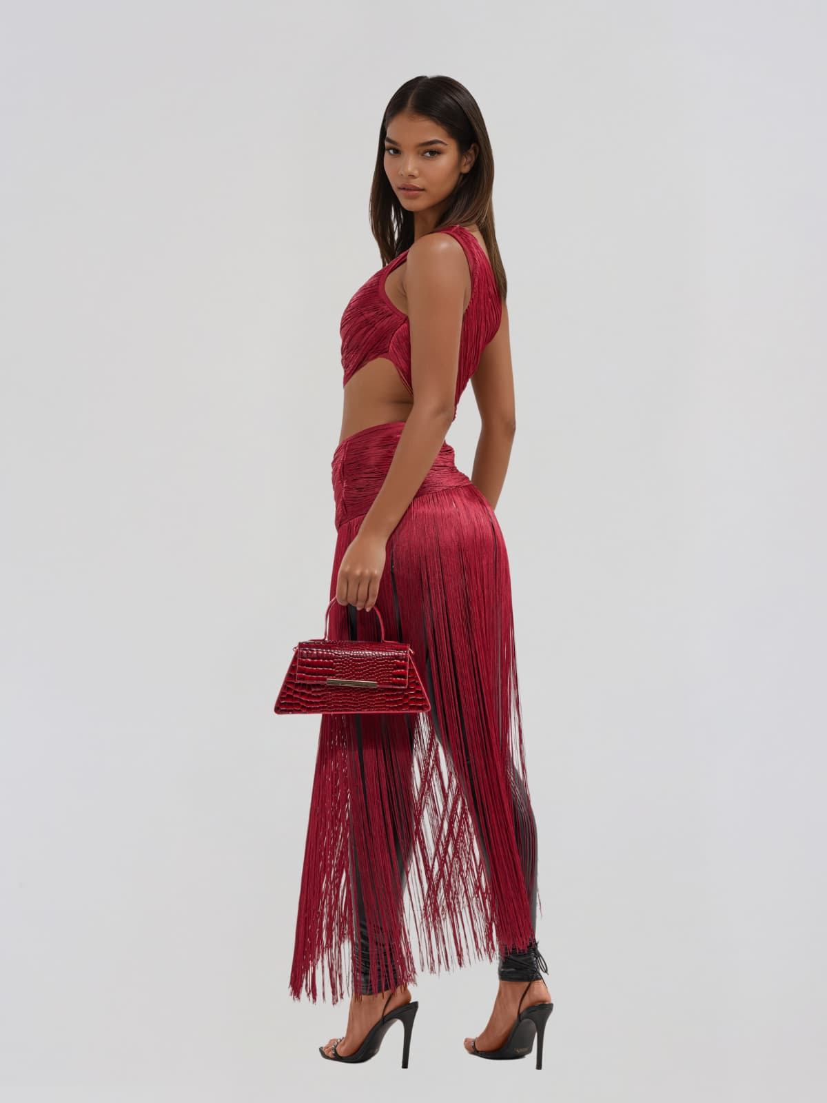 Horyxel Fringe Cutout Bandage Top