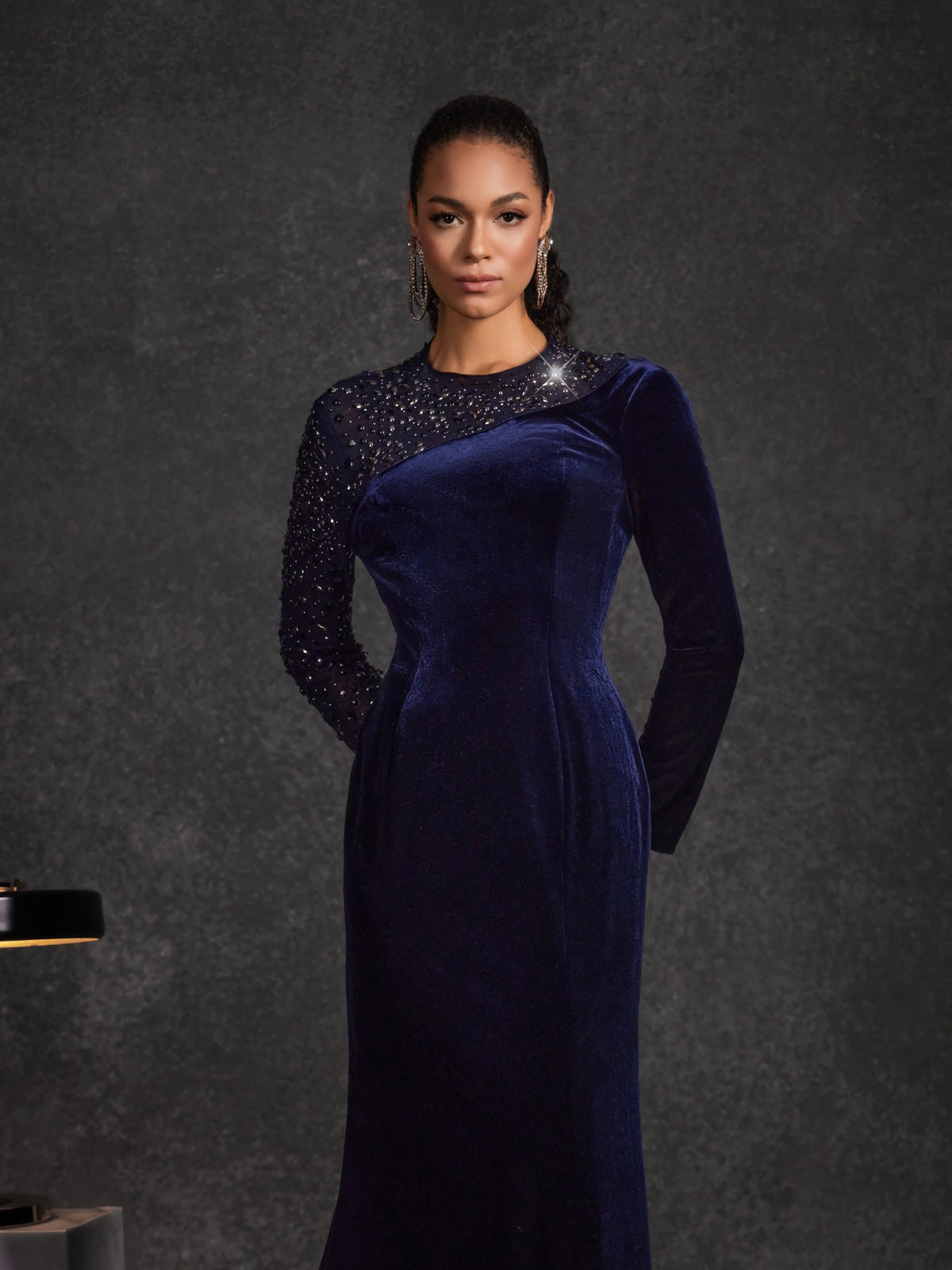 Hyalina Velvet Mesh Diamond Maxi Dress
