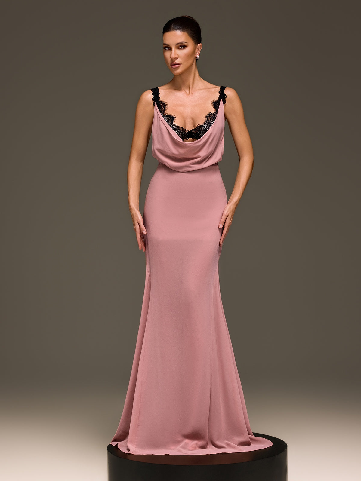 Ilmaro Cowl Neck Lace Maxi Dress