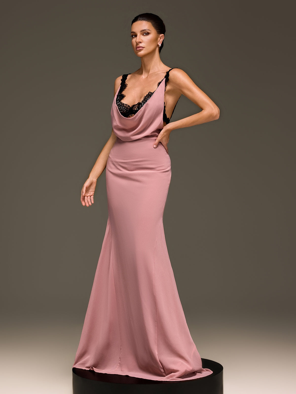 Ilmaro Cowl Neck Lace Maxi Dress