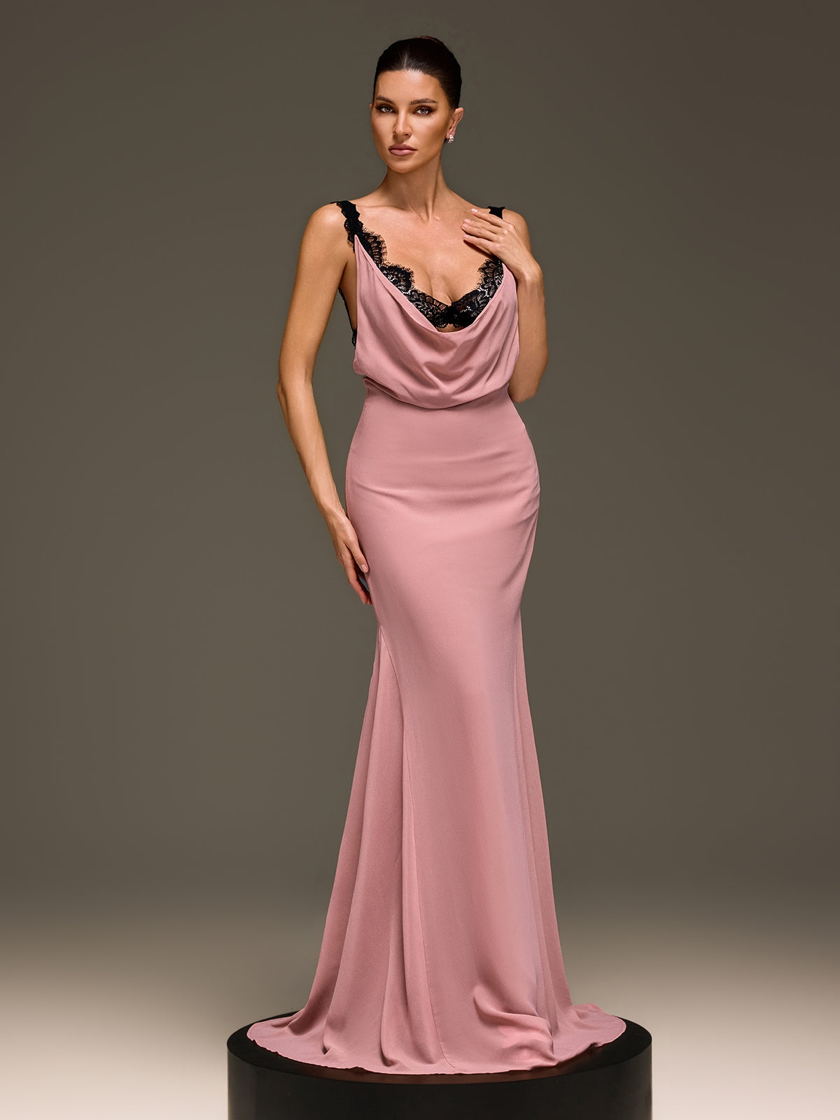 Ilmaro Cowl Neck Lace Maxi Dress