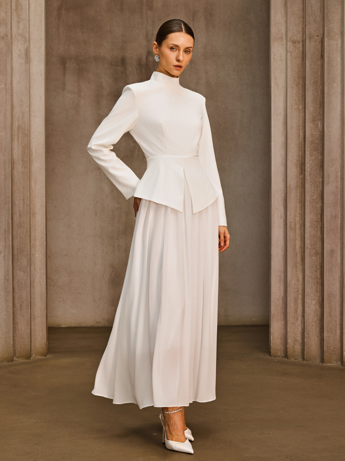 Ilvarn Long Sleeve Pleated Maxi Dress