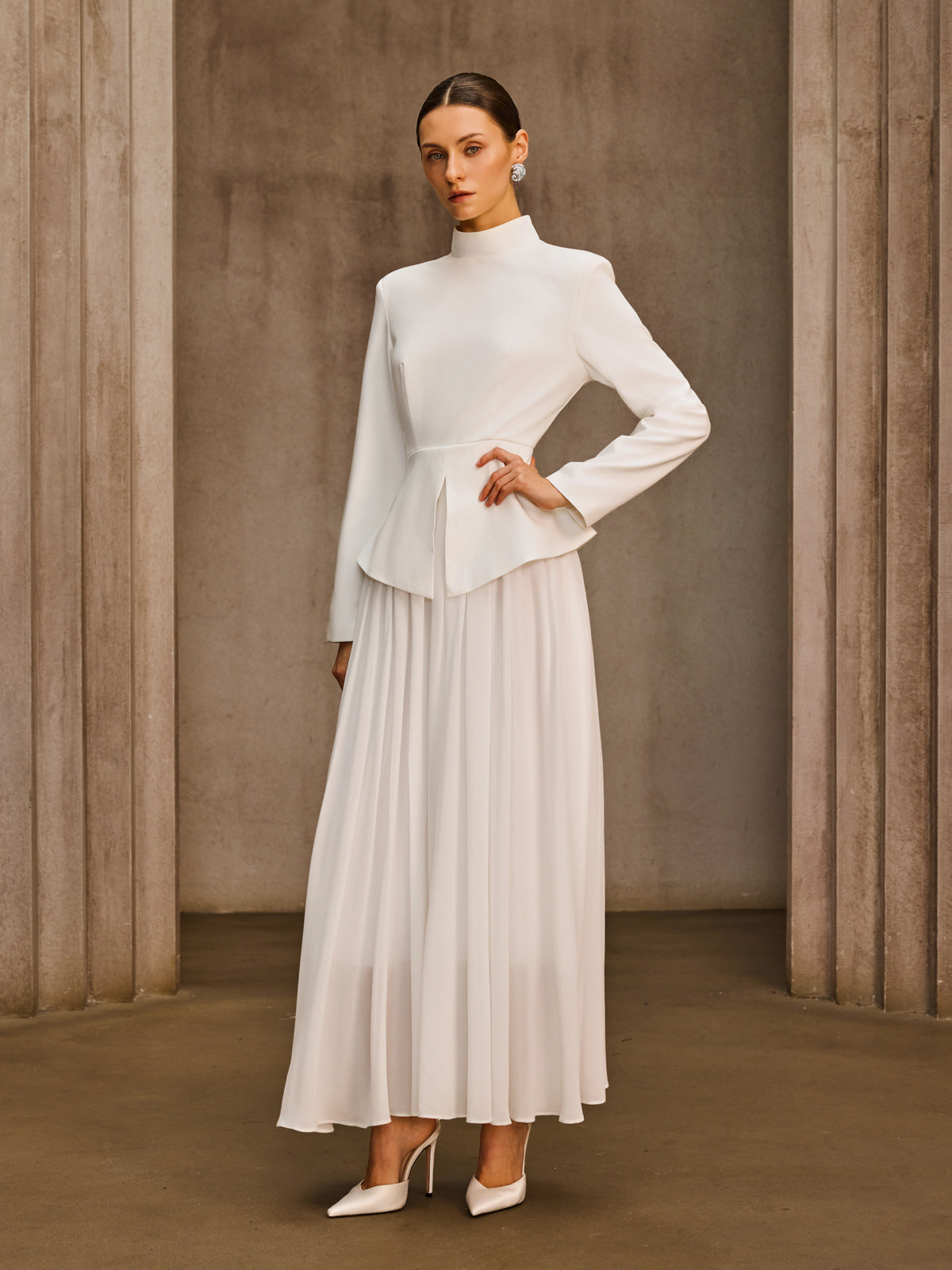 Ilvarn Long Sleeve Pleated Maxi Dress