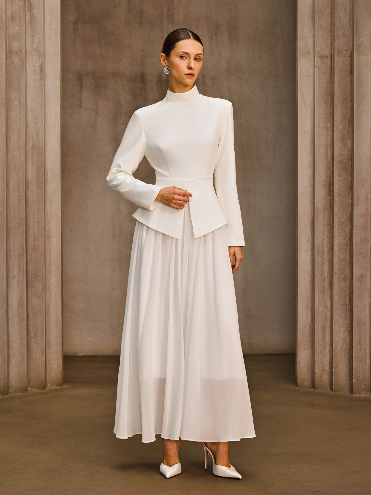 Ilvarn Long Sleeve Pleated Maxi Dress