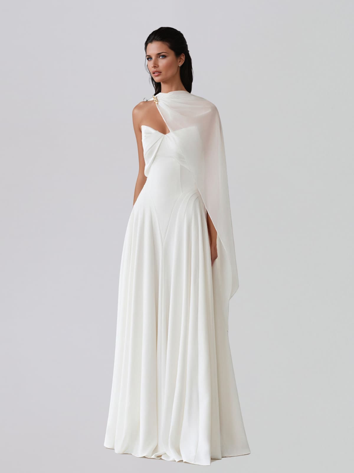 Iskandrel Cape Satin Flared Maxi Dress