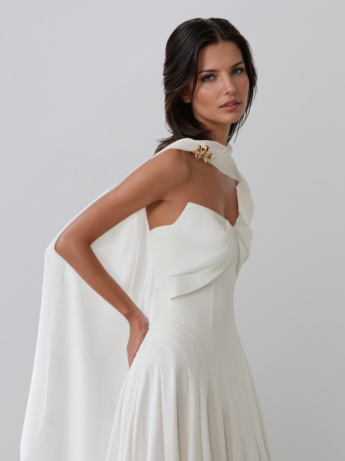 Iskandrel Cape Satin Flared Maxi Dress