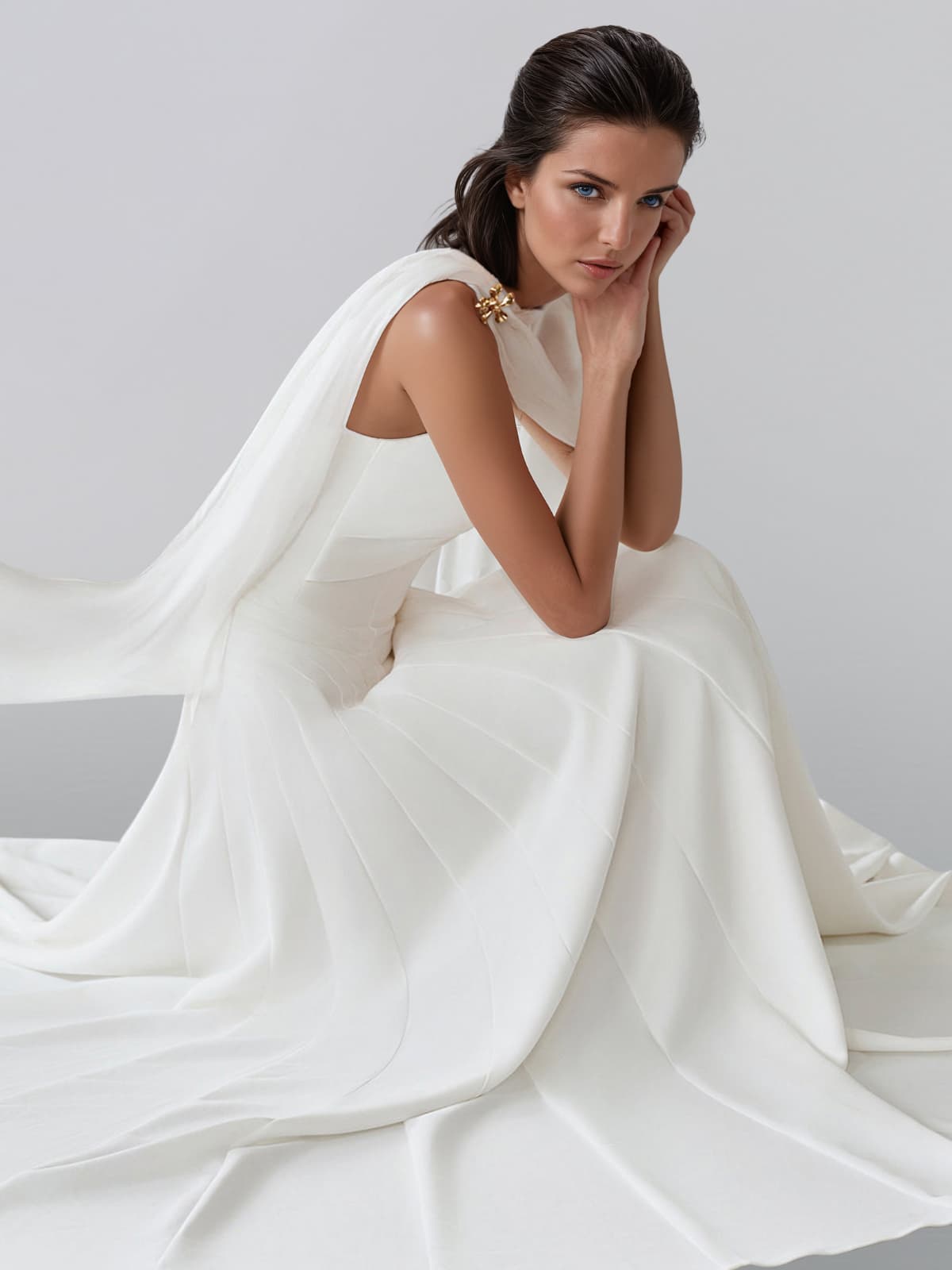 Iskandrel Cape Satin Flared Maxi Dress