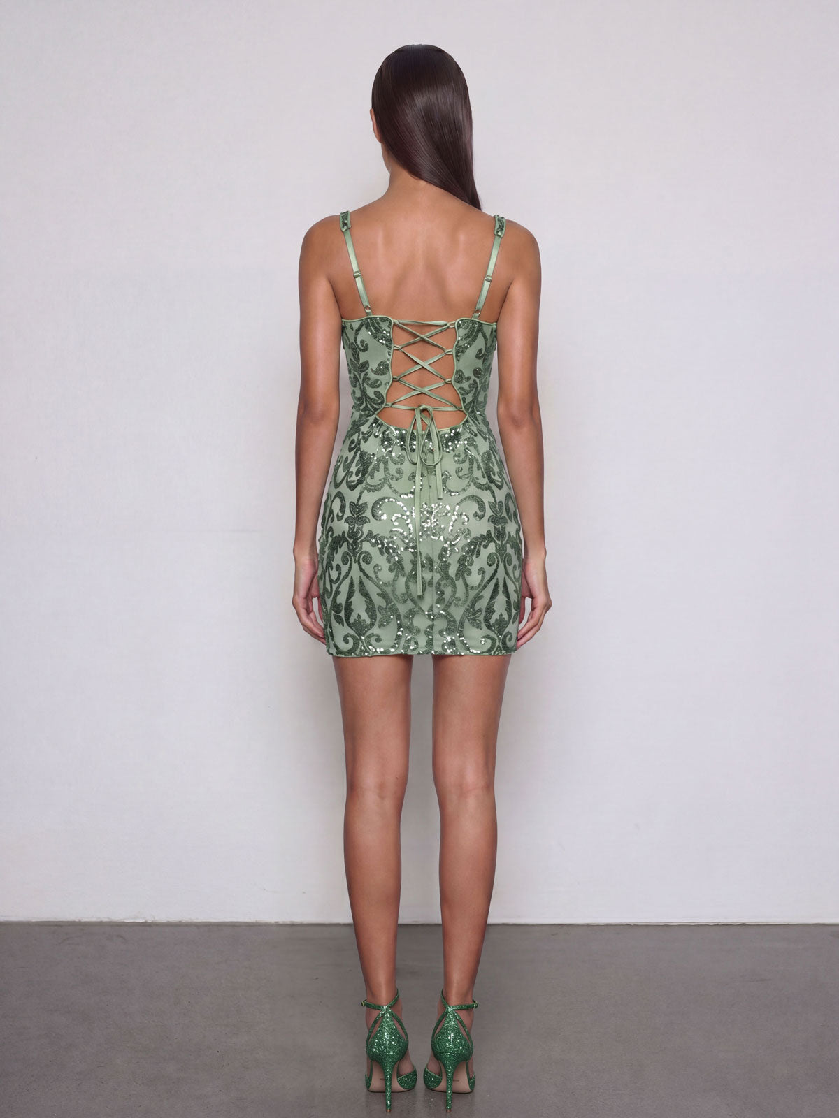 Iskavon Lace Up Sequin Mini Dress