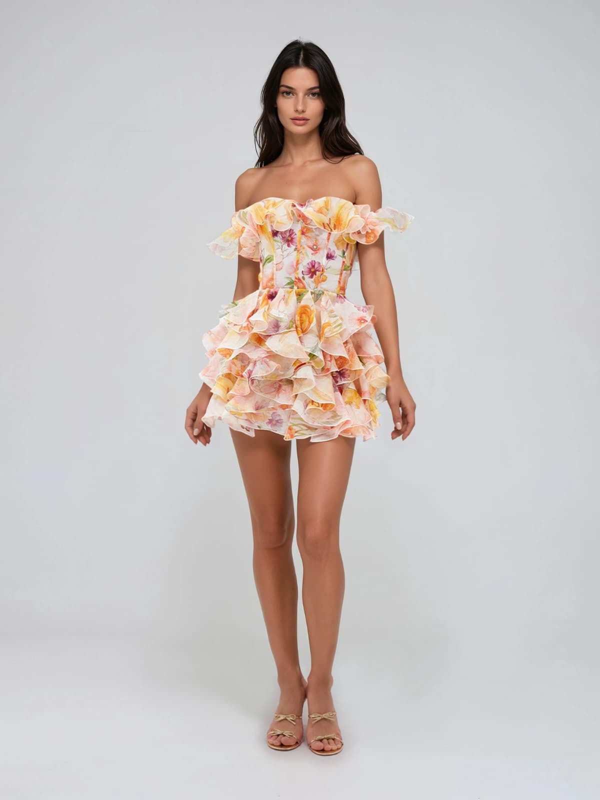 Ivaron Off Shoulder Floral Ruffle Mini Dress