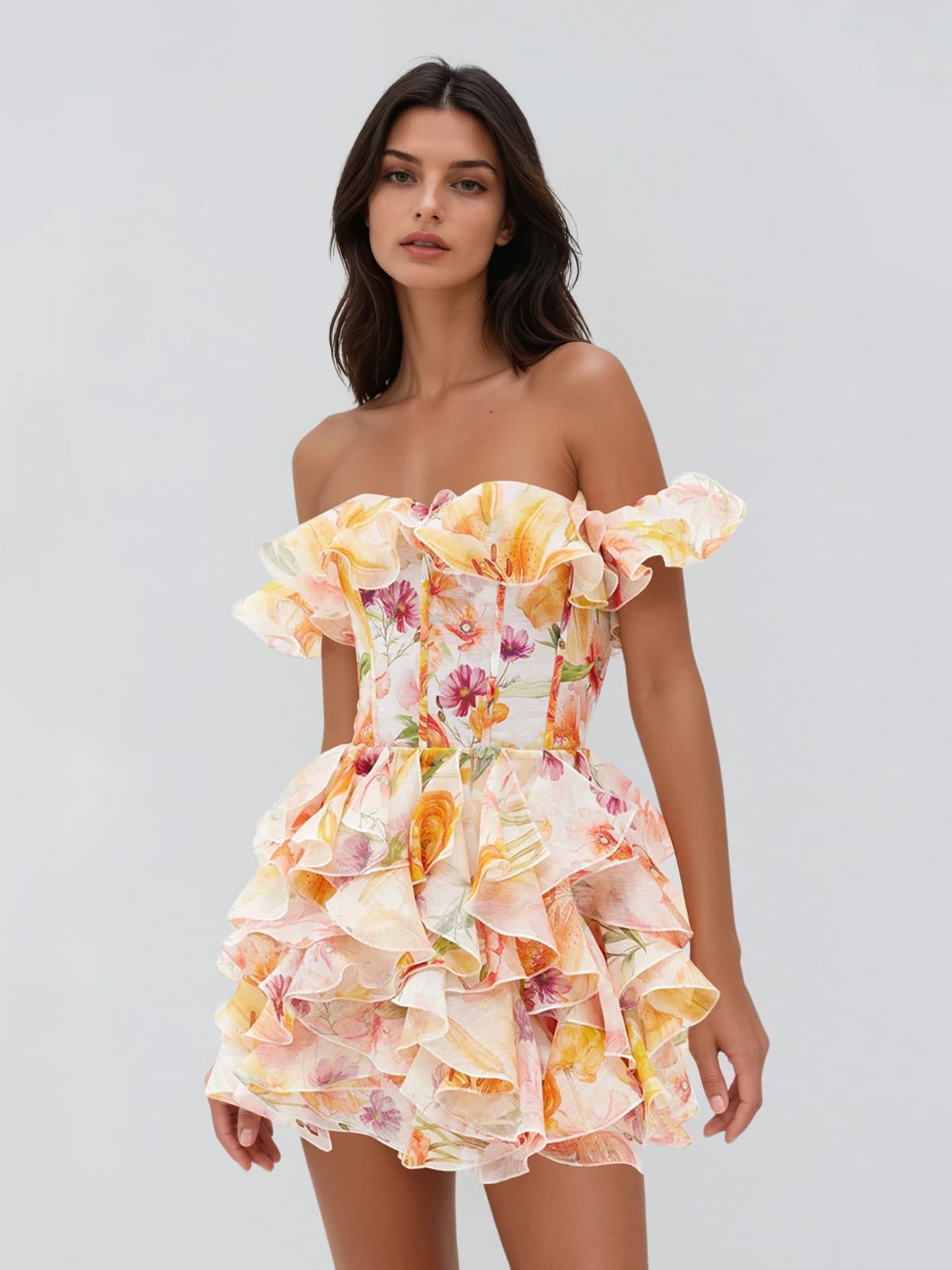 Ivaron Off Shoulder Floral Ruffle Mini Dress