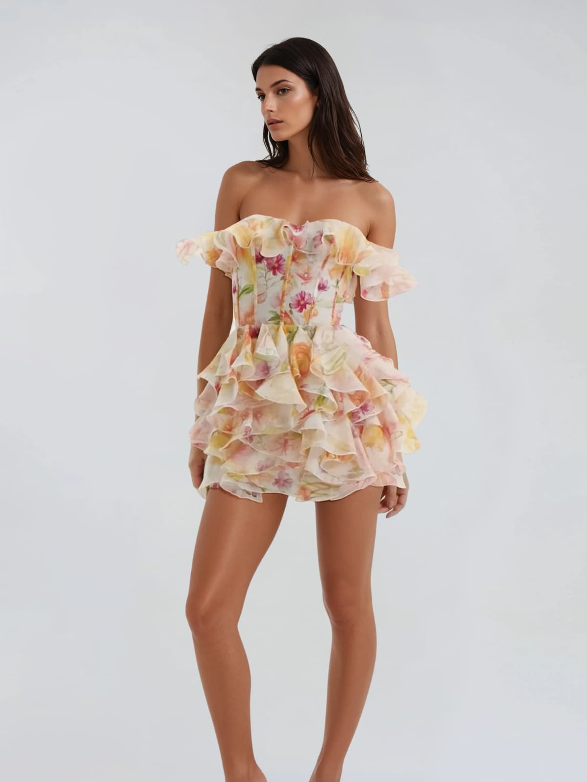 Ivaron Off Shoulder Floral Ruffle Mini Dress