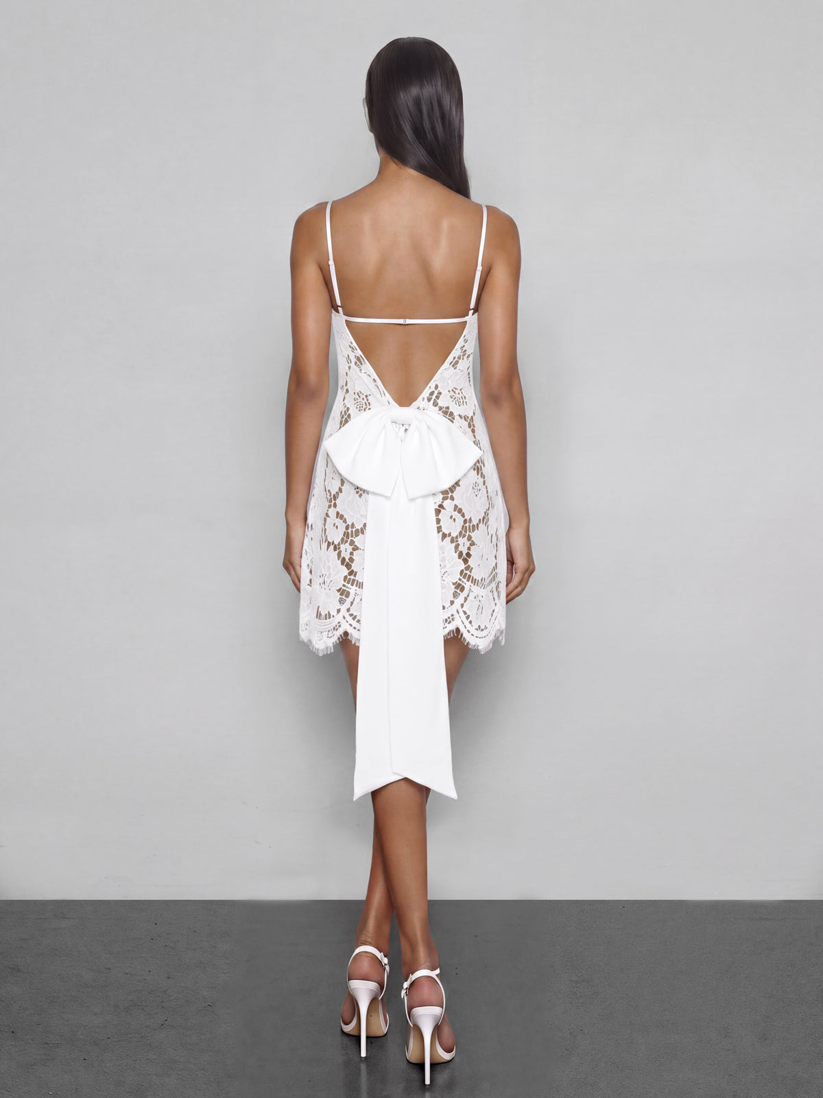 Iveralion Spaghetti Lace Bow Mini Dress